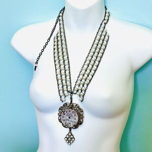 Chunky Bib Plunder PAXTON Pearl Time Piece Clock Statement Necklace OOAK 4519